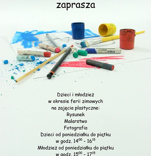 Więcej o: Ognisko Pracy Pozaszkolnej zaprasza na zajęcia plastyczne w okresie ferii zimowych